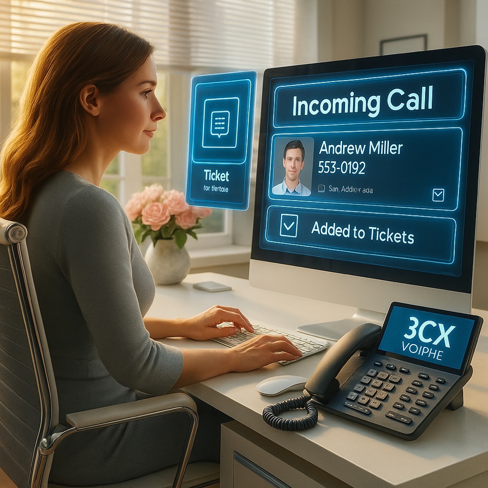 Telephone system integrated with FileMaker for quick patient lookup.