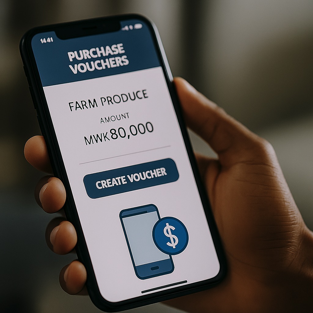 Illustration showing electronic voucher screen in mobile crop purchasing app