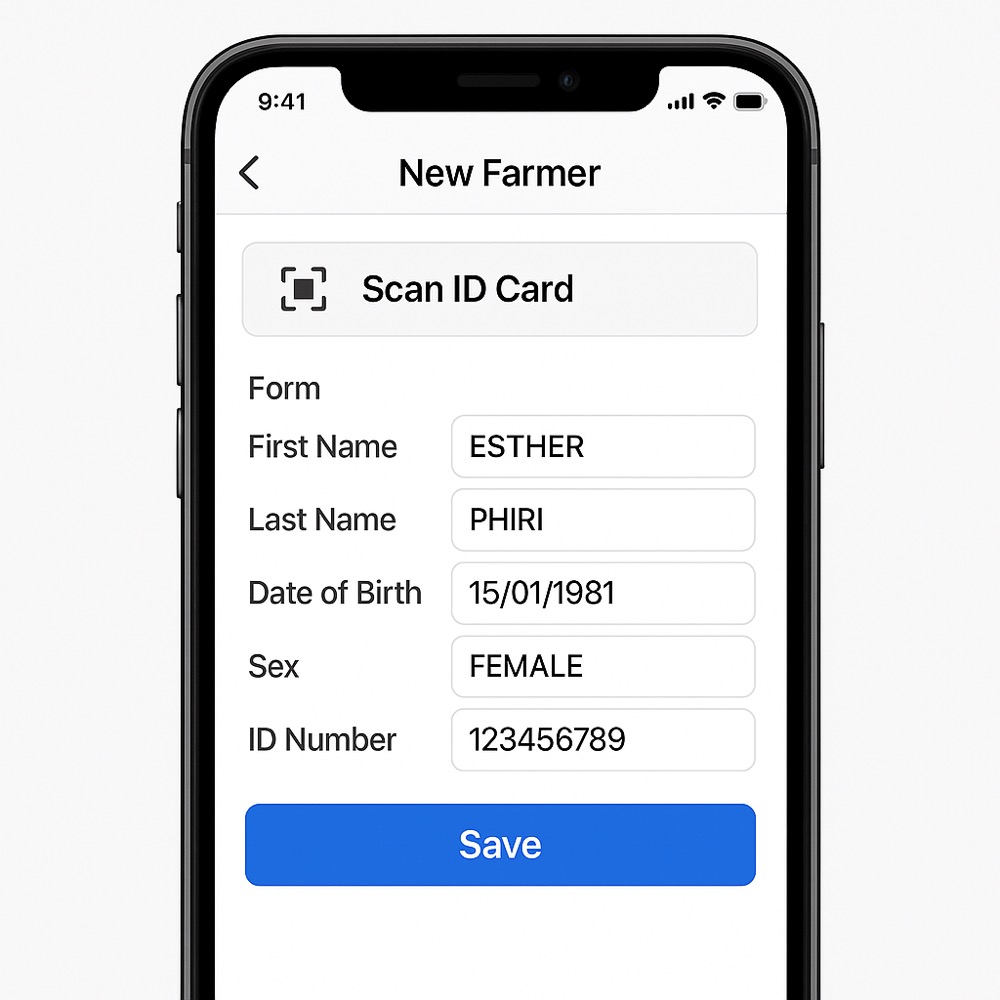 Example of new farmer form prefilled from scanned QR code.