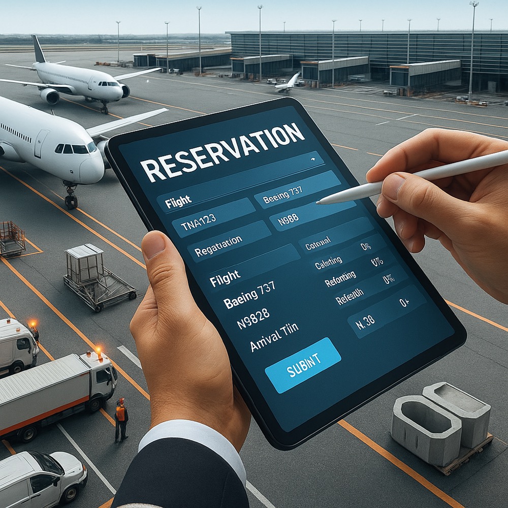 Online reservation of aircraft parking slots through a simple form