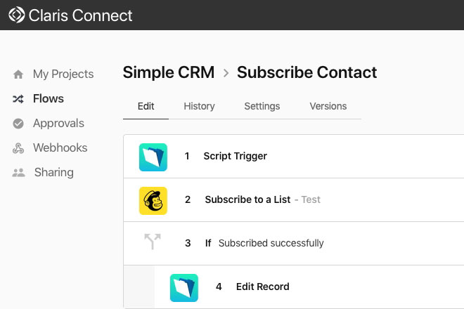 Claris Connect integrates CRM with Mailchimp - Preview Image